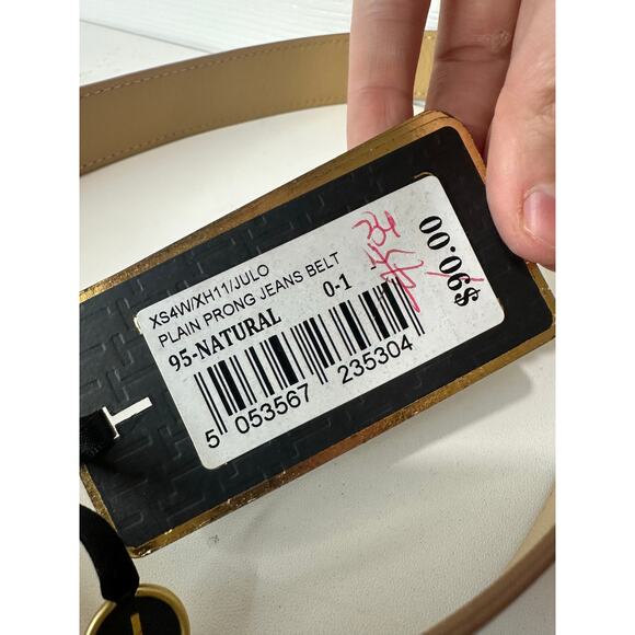 Ted Baker London NWT Leather Belt Brown Beige Gold Accent Sz 0/1 MSRP $98 - Picture 4 of 9